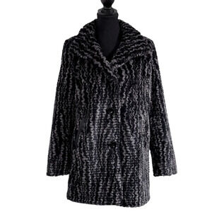 Novelti Coat Jacket Women XS Faux Fur Lined Black Gray Grey Buttons Pockets Fun